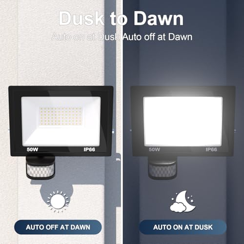 MIHEAL 50W Motion Sensor Outdoor Lights, 4500LM LED Security Lights Motion Sensor Light Outdoor, IP66Waterproof LED Flood Light, Remote Control, 3 Mode IP66 Exterior Floodlight for Yard — view 2