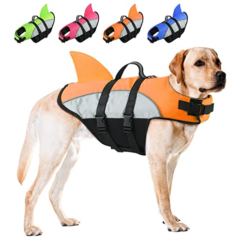Alagirls Dog Life Jacket For Swimming Boating, Shark Fin Reflective Pet Dog Swim Flotation Life Vest With Handle For Small Medium Large Breeds, Dog Summer Beach Accessories Orange Xl #TOP8