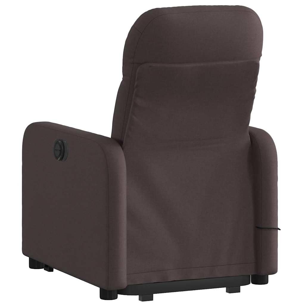 Sillón de masaje con ayuda para levantarse, funda de tela marrón oscuro, 6 puntos de vibración, función reclinable manual, cómodo sillón tapizado con reposabrazos, ideal como sillón de