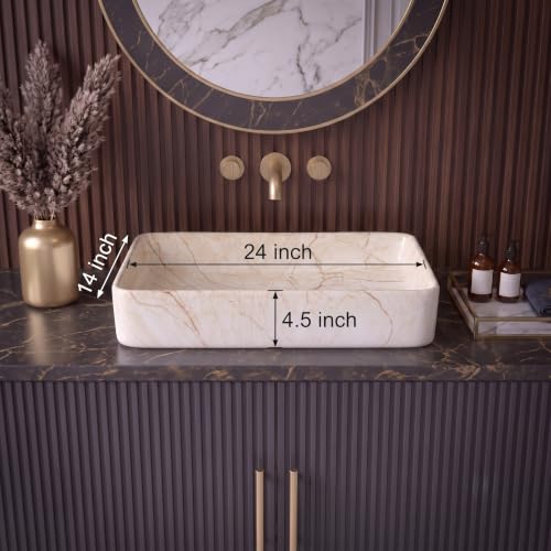 Image of Wash Basin Countertop | Tabletop Ceramic Bathroom Sink | Wash Basin Over Counter | (24 x 14 x 5 Inch) (Designer Cream)