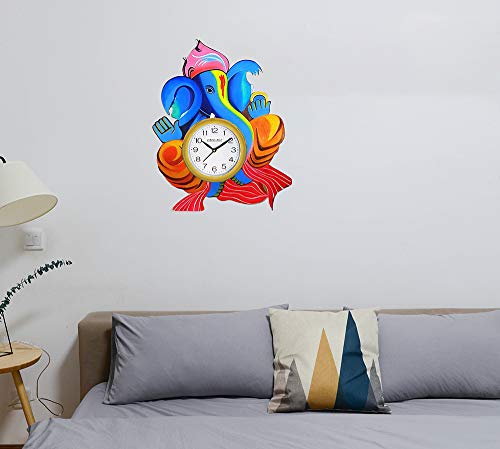 Image of Lord Ganesha Wooden Wall Clock Round Vintage Antique Analog Clock for Home & Office Decor (13 x 16 Inch)