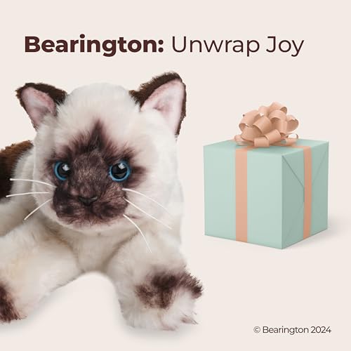 Image of Bearington Cleo Siamese Cat Plush Toy - 15 inch Realistic Stuffed Cat with Soft Fur, Weighted Paws and Lifelike Details - Cuddly Soft Plushies for Girls, Kids, and Kitten Lovers - Gift for Play or Display