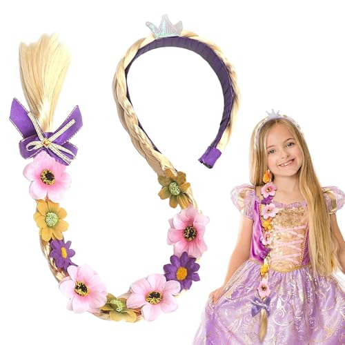 Bandeau Tressé Raiponce, Princesse Perruque Enfant Fille, Tresses Cheveux Extensions, Perruque tressée, Bandeau Princesse Raiponce Tresses, pour Carnaval Haloween Fête Cosplay (A)