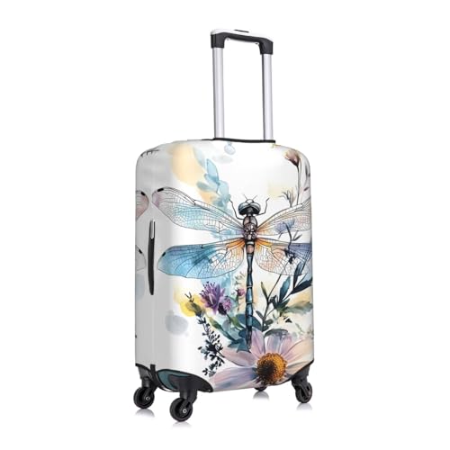Dragonfly Flower Elastic Travel Luggage Cover, Washable Spandex Suitcase Protector, Anti-Scratch Fits 18-32 Inch3