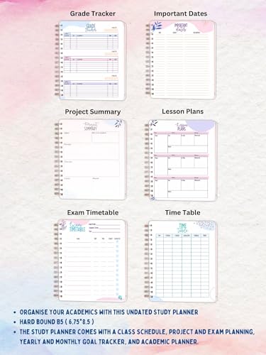Image of Doodle Undated B5 Study Planner: 240 Ruled 90 GSM Pages with Spiral Hard Bound | 200+ Stickers for Customization - Goal-Setting Academic Study Organizer with Exam Prep and Progress Tracking - Aspire