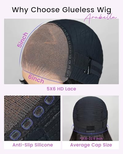 Image of Arabella 5x6 Wear and Go Glueless Wigs Human Hair Pre Cut Lace 210% Density Lace Front Wig Human Hair Real Pre Bleached Knots Upgraded Water Wave Curly Wig (26inch, 5X6 Water Wave Wig)