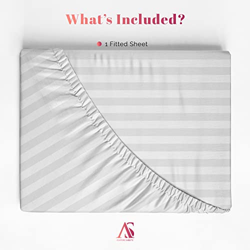 Ashton Sheets Deep Pocket Damask Stripe Fitted Sheet - 1000 Tc Egyptian Cotton Quality Full Fitted Sheet Only - Luxury Sateen Weave Pockets Full Size Sheets - Fits Upto 18" Deep Mattress (White) #TOP4