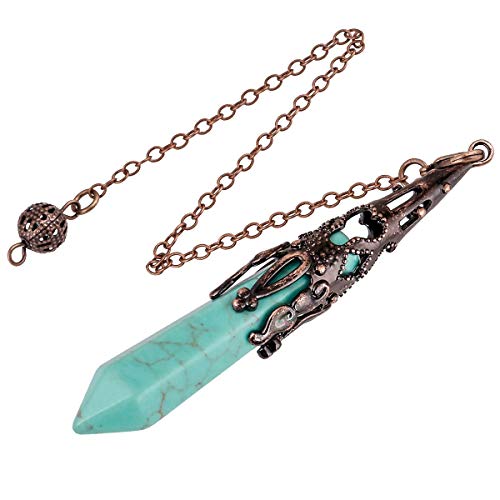 mookaitedecor Howlite Turquoise Verte Pendule Pierre Radiesthésie Divinatoire Esoterisme Cristal Energie Cône à Facettes Cuivre Rétro