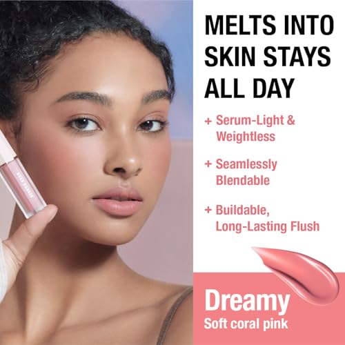 Image of DEAR DAHLIA Petal Drop Liquid Blush (Dreamy) - Natural Dewy Glow Serum Blush, Buildable & Blendable, Sheer Watercolor Finish, Vegan Korean Makeup for Cheeks, 0.14 oz
