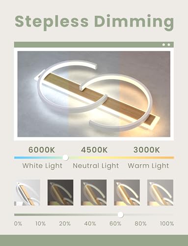LUOLONG LED Ceiling Light dimmable Ceiling lamp Wood Living Room lamp 35w with Remote Control 2-Ring Circle Bamboo Ceiling Light White Bedroom lamp Study Office Modern LED Ceiling lighting-40cm - Image 4