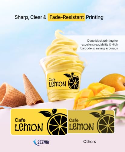 Image of SEZNIK Waterproof, Non-Tearable, Long Lasting Print, Sticky Thermal Lables, Label Roll, 2 inch Adhesive Thermal Labels for Label Printers (50mmx25mm) - 1250 Lables, Yellow