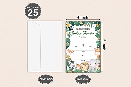 Baby Shower Invitations With Envelopes - Safari Jungle Fill-In Invites For Gender Reveal Party/ Pregnancy Announcement - Wild Animal Join Us Invitation - Baby Shower Party Favors Decorations - 25 Pack(B05) #TOP1