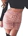 Allegrace Women Sexy Lace Up Bodycon Faux Suede Fashion Big Pocket Mini Skirt Pink S