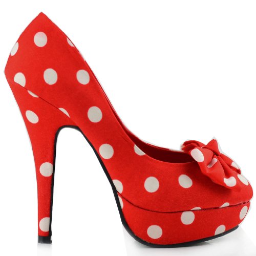 SHOW STORY Two Tone Spot Polka Dots Bow Stiletto Platform High Heel Pump,LF30406