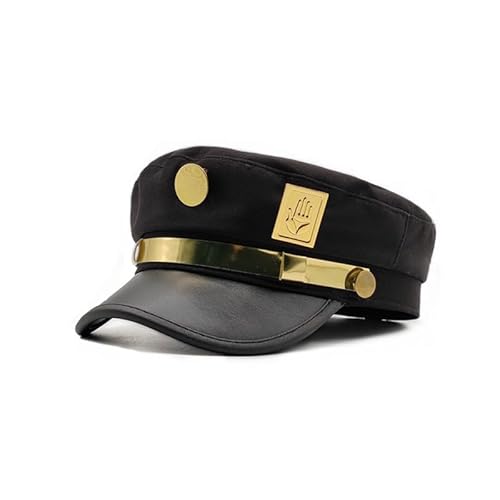 CKHOF JJBA Anime cosplay,jojo's adventure Kujo Jotaro Cosplay Hat - Star Platinum Metal Badge Cap, Anime Convention Costume (Black)