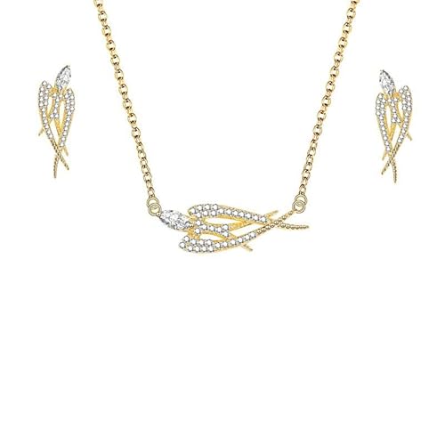 Dainty Crystal Swallow Bird Jewelry Set for Women - 14K Gold Plated CZ Stud Earrings & Delicate Pendant Necklace, Minimalist Animal Jewelry, Bridesmaid Gift, Birthday Gift for Her, Everyday Wear Fashion Jewelry