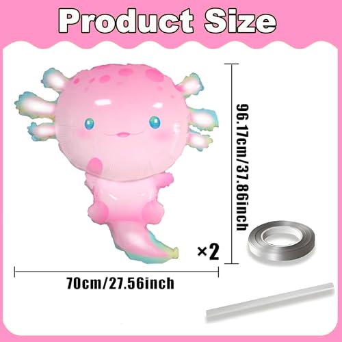 Image of 2pcs Axolotl Balloons Axolotl Foil Balloon Pet Balloon for Axolotl Birthday Party Decorations Pink Axolotl Party Supplies Axolotl Theme Party Water Pet Party Summer Beach Party Sea Animal Party Decor
