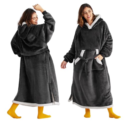 Image of Bedsure Wearable Blanket Hoodie, Cozy Long Hooded Blanket Sweatshirt as Mothers Day Hoodie Gifts for Mom Women, Small, Charcoal