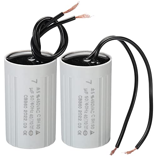PATIKIL CBB60 7uF Running Capacitor,2pcs AC 450V 2 Wires 50/60Hz Cylinder 60x35mm for Water Pumps,Washing Machines Motor Start