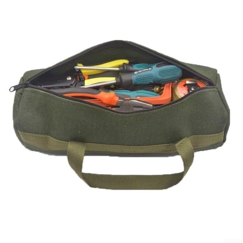 Bolsa de herramientas portátil de lona resistente para electricistas - 42 x 19 x 19 cm de gran capacidad para brocas, tornillos y clavos, bolsa de almacenamiento con mano reforzada (L)