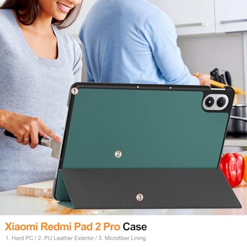 Image of ProElite Case Cover for Xiaomi Redmi Pad 2 Pro 12.1 inch Case, Slim Trifold Flip case Cover for Xiaomi Redmi Pad 2 Pro 12.1 inch Tablet [Auto Sleep Wake Feature], Dark Green
