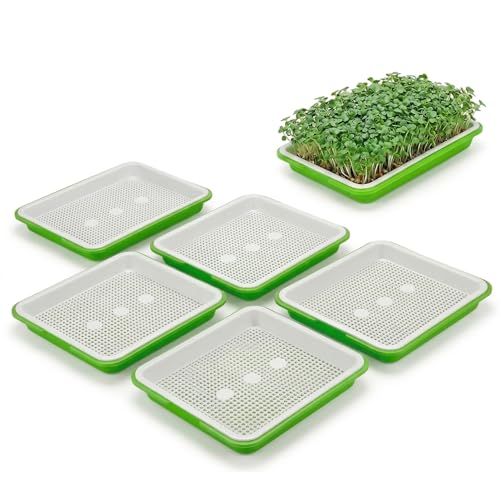eupdd 6 Stück Kresse Anzuchtschalen: 22x14 cm Sprossen Anzuchtset Keimschale Plastik Grün-Weiß Ideal für Anzucht von Mungbohnen Alfalfa Weizengras Für Zuhause Büro und Garten