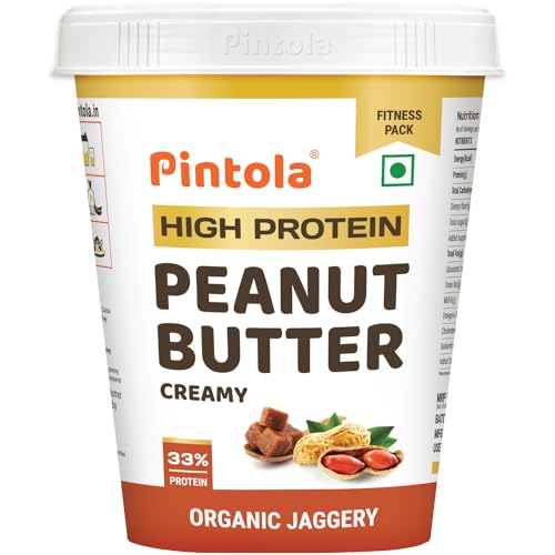 PINTOLA 33G Whey Protein Added Peanut Butter | Sweetened with Organic Jaggery | 0% Refined Sugar & 0% Salt - 510g Creamy