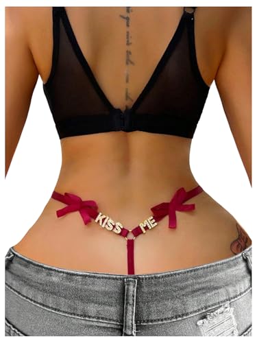 Image of RoseSeek Women's Sparkling Butterfly Chain Underwear Low Rise Cheeky G String Panty