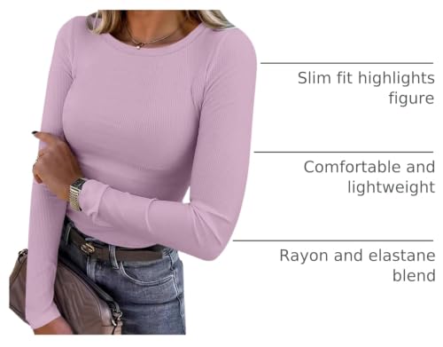 Image of ANRABESS Women Long Sleeve Shirts Rib Knit Slim Fit Tops Basic Tee Spring Outfits Casual T-Shirt Underscrubs Layer Clothes