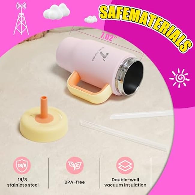 18oz Kids Tumbler with Handle Straw Spill Resistant Lid, Stainless Steel Insulated Children Sippy Cups for Girls Boys, BPA-FREE