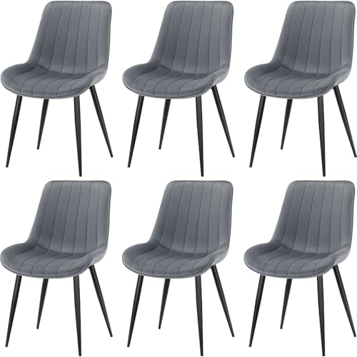 FRUOGO Set da 6 Sedie da Pranzo Moderne con Sedile e Schienale Imbottiti in Velluto, Robuste Gambe in Metallo per Sala da Pranzo, Soggiorno, Cucina, Salotto, Grigio Scuro