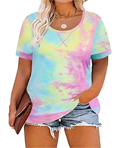 CARCOS Plus Size Tops for Women 3X Short Sleeve Tie dye Casual Loose T Shirts 22w 24w