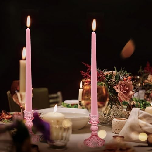 Showin Glass Candlestick Holders Set Of 6, Pink Crystal Taper Candle Holders For Table Centerpiece, Home Decorations, Valentine Day thumb #6