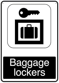 Baggage Lockers Tin Sign with Key and Suitcase Icon Durable Decor for Airport Terminal and Hotel Lobby 8X12 Inch