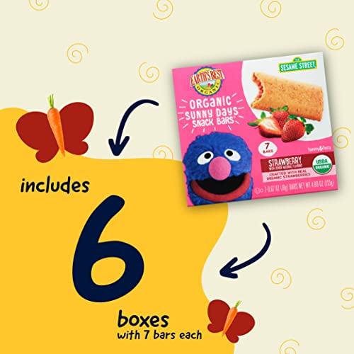 Earth's Best Organic Kids Snacks, Sesame Street Toddler Snacks, Organic Sunny Days Snack Bars For Toddlers 2 Years And Older, Strawberry With Other Natural Flavors, 7 Bars Per Box (Pack Of 6) #TOP3