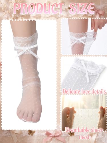 Image of Geyoga 4 Pair Women Lace Ankle Socks Sheer Mesh Slouch
