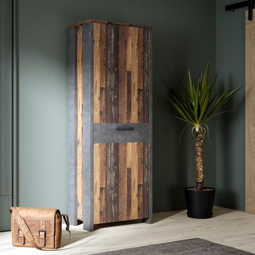 FORTE Clif Kleiderschrank 67, Rustikaler Drehtürenschrank mit 1 Tür und Einlegeboden, Holzwerkstoff, Oldwood Vintage/Betonoptik, 67 cm breit, 201,5 cm hoch, 41,6 cm tief FORTE Clif Kleiderschrank 67, Rustikaler Drehtürenschrank mit 1 Tür und Einlegeboden, Holzwerkstoff, Oldwood Vintage/Betonoptik, 67 cm breit, 201,5 cm hoch, 41,6 cm tief