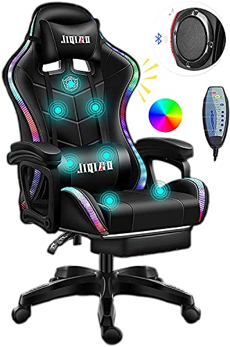 Gaming Chair with Bluetooth Speakers, Video Game Chairs Gaming Lights- Ergonomic Massage Gaming Chair Full Massage Lumbar Support Adjustment of Backrest Dual Gaming Chairâ€¦