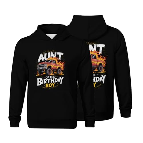 Kids Aunt of Birthday Boy - Monster Truck Boys Girls Lightweight Kangaroo Pocket Fleece Hoodies