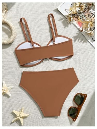 Image of RoseSeek Girl's 2 Piece Padded Bathing Suit Wireless Starfish Swimsuit Spaghetti Strap Vacation Beachwear Set