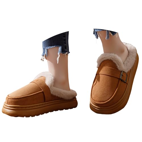 Platform Clog Slippers for Women Fuzzy,Womens House Bedroom Slippers Platform Shoes Indoor and Outdoor with Furry Lining Non-Slip Sole Memory Foam Slip on