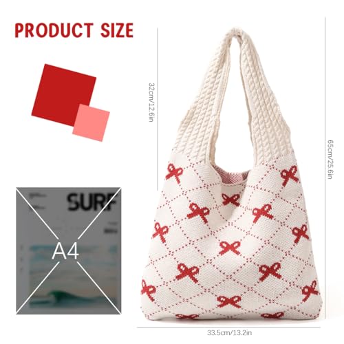 Image of PALAY Tote Bag for Woman Girls Bow Crochet Shoulder Bag Coquette Cute Knitted Women Handbags