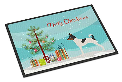 Caroline's Treasures BB8468MAT American Toy Fox Terrier Christmas Doormat 18x27 Front Door Mat Indoor Outdoor Rugs for Entryway, Non Slip Washable Low Pile, 18H X 27W