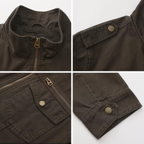 Image of Mens Casual Washed Cotton Military Jacket Warm Canvas Windbreaker