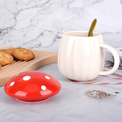 Mushroom Mug, Cute Coffee Mug with Lid, Flower Spoon and Mushroom Coaster, Kawaii Tea Cup with Tea Influser - Image 2