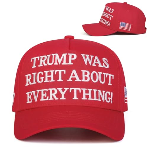 SPGRDER 45-47 Baseball Cap Embroidered with Trump was Right About Everything and USA Flag for Mens Women Dad Mom Adjustable Trucker Hat Sports Hat Red