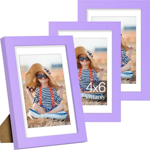 Vittanly 4x6 Picture Frame Set of 3 for Wall & Tabletop Display, Purple
