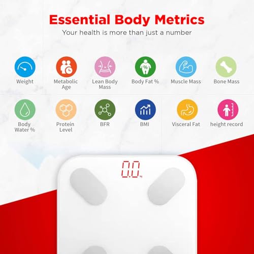 Image of PowerMax Fitness BCA-150 BMI Weight Machine For Body Weight, Digital Body Fat Analyzer & Smart Body Composition Weighing Scale, 13 Body Parameters, IOS /Android App Sync, XL-31x31x2.2 cm (White)