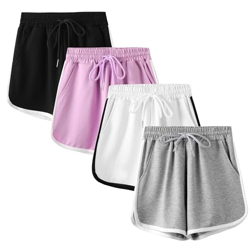 Girls Cotton Athletic Shorts Kids Running Soccer Dolphin Active Shorts with Drawstring & Pockets in 4-12Years