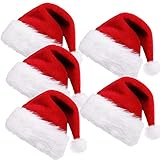 TOPLEE 5 Pack Christmas Santa Hat for Adults Kids, Plush Velvet Christmas Hat Traditional Red White...